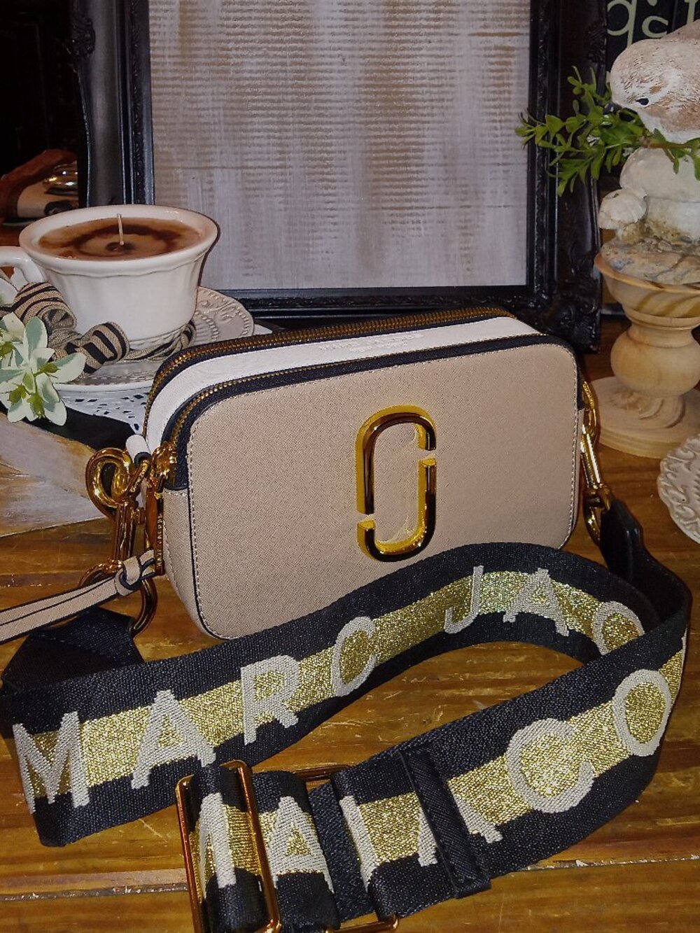 Marc Jacobs Snapshot Small Beige Saffiano Leather Crossbody
